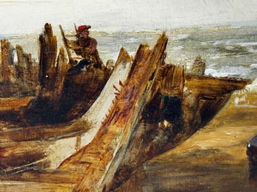 OIL PAINTING SHIPS HULK WRECK MORETON BEACH WIRRAL LEASOWE LIGHTHOUSE - ADDITIONAL PHOTO 20