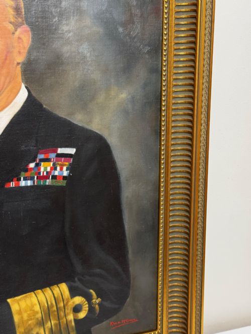 PORTRAIT OIL PAINTING MONARCH KING GEORGE VI NAVAL UNIFORM C1950 - ADDITIONAL PHOTO 3