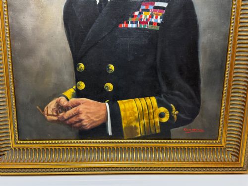 PORTRAIT OIL PAINTING MONARCH KING GEORGE VI NAVAL UNIFORM C1950 - ADDITIONAL PHOTO 4