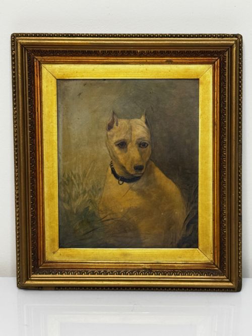OIL PAINTING SAD WHITE ENGLISH TERRIER DOG FOLLOWER OF JOHN EMMS - ADDITIONAL PHOTO 2
