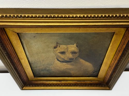 OIL PAINTING SAD WHITE ENGLISH TERRIER DOG FOLLOWER OF JOHN EMMS - ADDITIONAL PHOTO 8