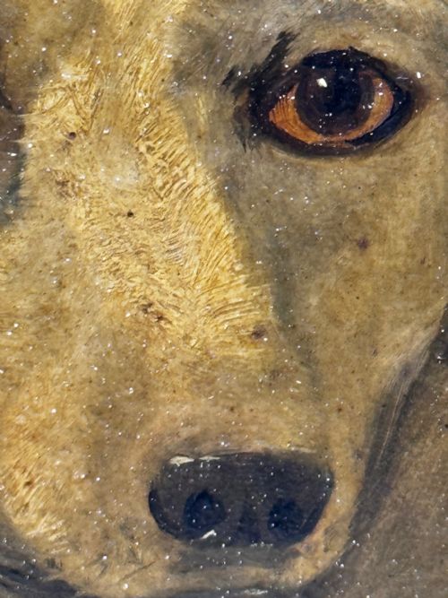 OIL PAINTING SAD WHITE ENGLISH TERRIER DOG FOLLOWER OF JOHN EMMS - ADDITIONAL PHOTO 21