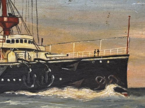 OIL PAINTING HMS POWERFUL CRUISER SHIP FOLLOWER OF CHARLES DIXON - ADDITIONAL PHOTO 9