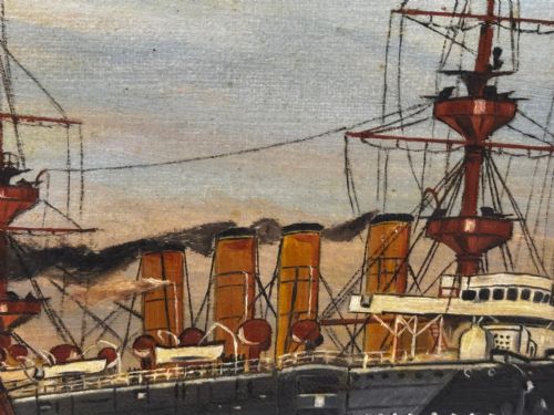 OIL PAINTING HMS POWERFUL CRUISER SHIP FOLLOWER OF CHARLES DIXON - ADDITIONAL PHOTO 11