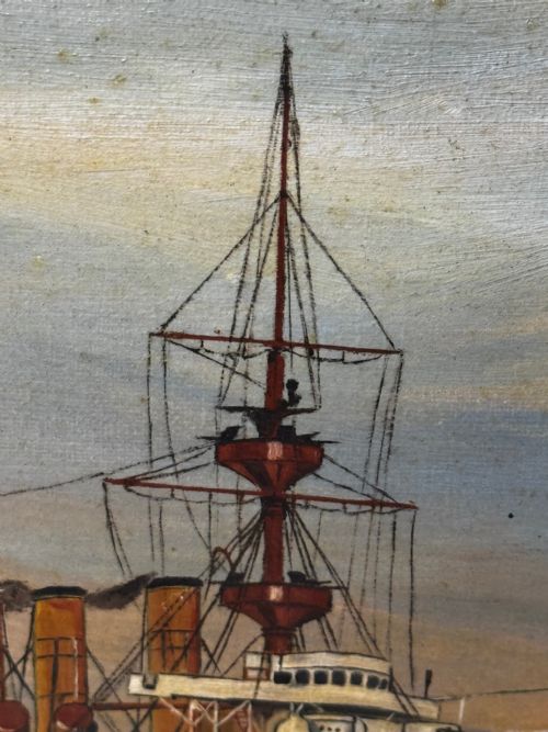 OIL PAINTING HMS POWERFUL CRUISER SHIP FOLLOWER OF CHARLES DIXON - ADDITIONAL PHOTO 12