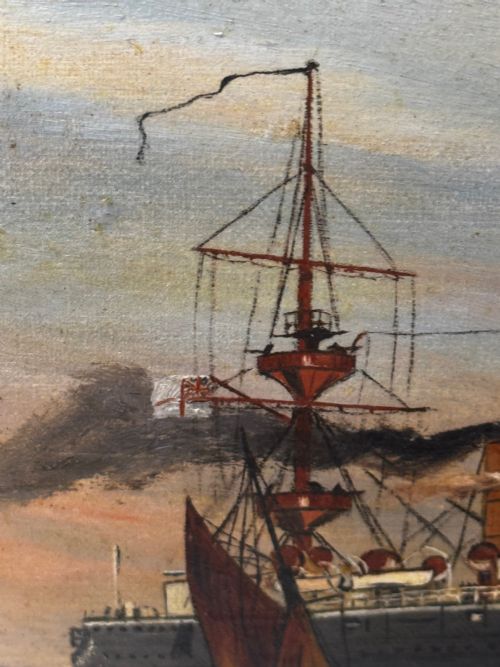 OIL PAINTING HMS POWERFUL CRUISER SHIP FOLLOWER OF CHARLES DIXON - ADDITIONAL PHOTO 13