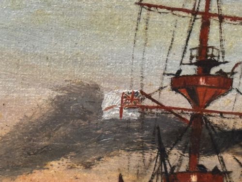 OIL PAINTING HMS POWERFUL CRUISER SHIP FOLLOWER OF CHARLES DIXON - ADDITIONAL PHOTO 14