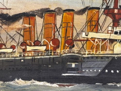 OIL PAINTING HMS POWERFUL CRUISER SHIP FOLLOWER OF CHARLES DIXON - ADDITIONAL PHOTO 16
