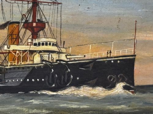 OIL PAINTING HMS POWERFUL CRUISER SHIP FOLLOWER OF CHARLES DIXON - ADDITIONAL PHOTO 17