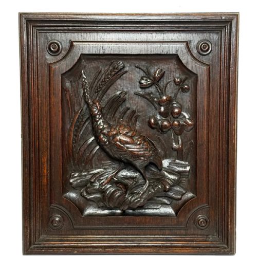 CARVED TIGER OAK VICTORIAN PUGIN DESIGN WALL HUNTING SCULPTURE GROUSE PANEL