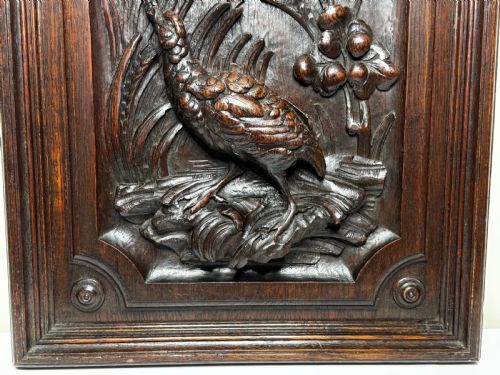 CARVED TIGER OAK VICTORIAN PUGIN DESIGN WALL HUNTING SCULPTURE GROUSE PANEL - ADDITIONAL PHOTO 5