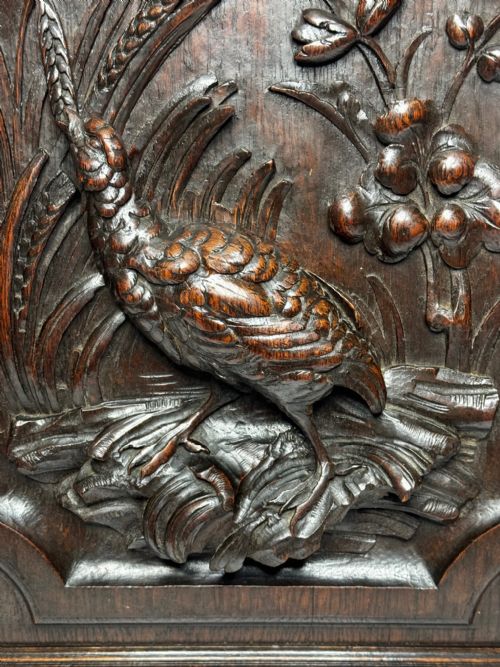 CARVED TIGER OAK VICTORIAN PUGIN DESIGN WALL HUNTING SCULPTURE GROUSE PANEL - ADDITIONAL PHOTO 8