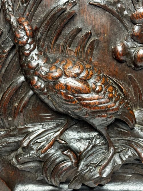 CARVED TIGER OAK VICTORIAN PUGIN DESIGN WALL HUNTING SCULPTURE GROUSE PANEL - ADDITIONAL PHOTO 9