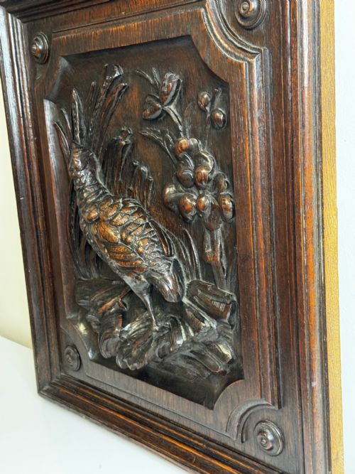 CARVED TIGER OAK VICTORIAN PUGIN DESIGN WALL HUNTING SCULPTURE GROUSE PANEL - ADDITIONAL PHOTO 12