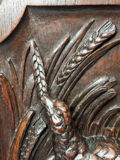 CARVED TIGER OAK VICTORIAN PUGIN DESIGN WALL HUNTING SCULPTURE GROUSE PANEL - ADDITIONAL PHOTO 14