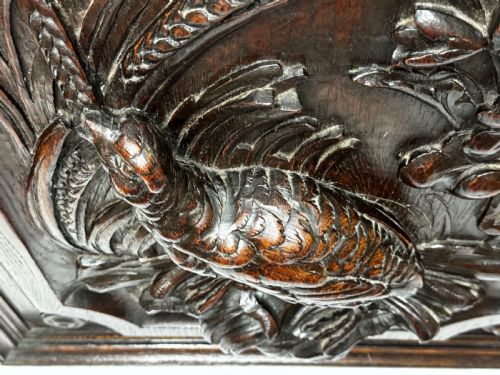 CARVED TIGER OAK VICTORIAN PUGIN DESIGN WALL HUNTING SCULPTURE GROUSE PANEL - ADDITIONAL PHOTO 21