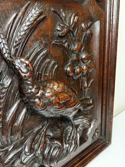 CARVED TIGER OAK VICTORIAN PUGIN DESIGN WALL HUNTING SCULPTURE GROUSE PANEL - ADDITIONAL PHOTO 27
