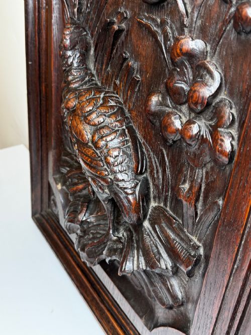 CARVED TIGER OAK VICTORIAN PUGIN DESIGN WALL HUNTING SCULPTURE GROUSE PANEL - ADDITIONAL PHOTO 28
