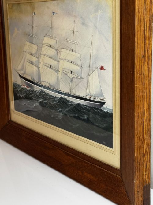 PAINTING BROCKLEBANK LINE FOUR MASTED BARQUE STEEL HULL SHIP SINDIA - ADDITIONAL PHOTO 1