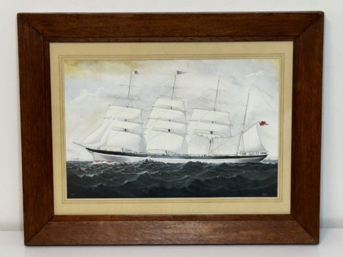 PAINTING BROCKLEBANK LINE FOUR MASTED BARQUE STEEL HULL SHIP SINDIA - ADDITIONAL PHOTO 2