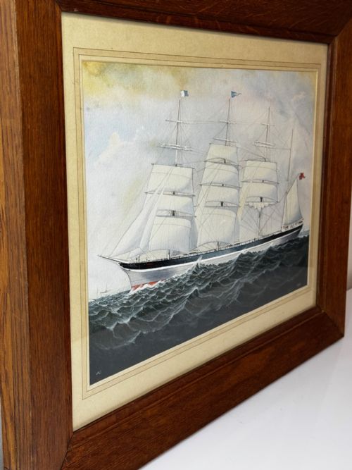 PAINTING BROCKLEBANK LINE FOUR MASTED BARQUE STEEL HULL SHIP SINDIA - ADDITIONAL PHOTO 4