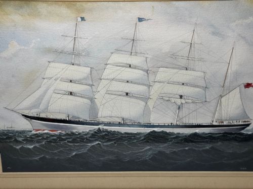 PAINTING BROCKLEBANK LINE FOUR MASTED BARQUE STEEL HULL SHIP SINDIA - ADDITIONAL PHOTO 14
