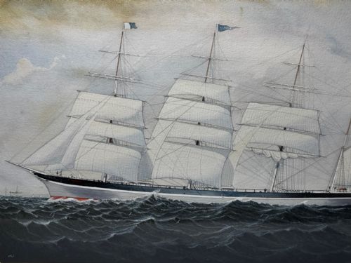 PAINTING BROCKLEBANK LINE FOUR MASTED BARQUE STEEL HULL SHIP SINDIA - ADDITIONAL PHOTO 15