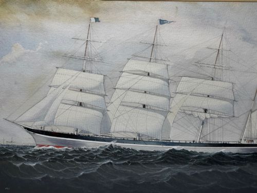 PAINTING BROCKLEBANK LINE FOUR MASTED BARQUE STEEL HULL SHIP SINDIA - ADDITIONAL PHOTO 16