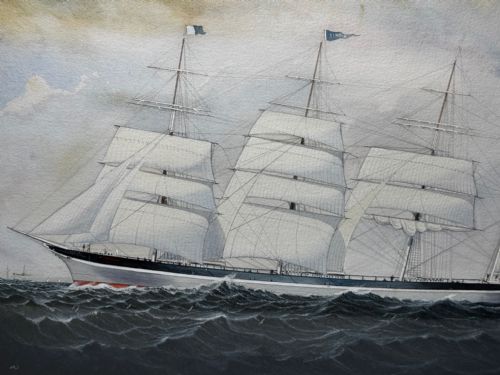 PAINTING BROCKLEBANK LINE FOUR MASTED BARQUE STEEL HULL SHIP SINDIA - ADDITIONAL PHOTO 17