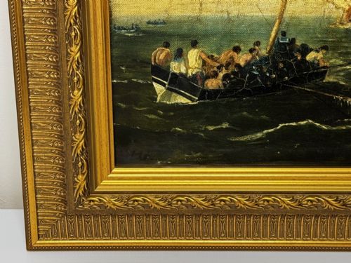 OIL PAINTING BURNING HMS BOMBAY SHIP FOLLOWER RICHARD BRYDGES BEECHEY - ADDITIONAL PHOTO 8