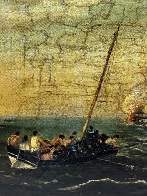 OIL PAINTING BURNING HMS BOMBAY SHIP FOLLOWER RICHARD BRYDGES BEECHEY - ADDITIONAL PHOTO 15