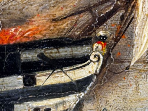 OIL PAINTING BURNING HMS BOMBAY SHIP FOLLOWER RICHARD BRYDGES BEECHEY - ADDITIONAL PHOTO 28