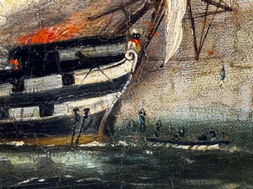 OIL PAINTING BURNING HMS BOMBAY SHIP FOLLOWER RICHARD BRYDGES BEECHEY - ADDITIONAL PHOTO 29
