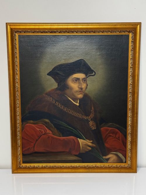 LARGE OIL PAINTING SIR THOMAS MORE AFTER HANS HOLBEIN - ADDITIONAL PHOTO 4