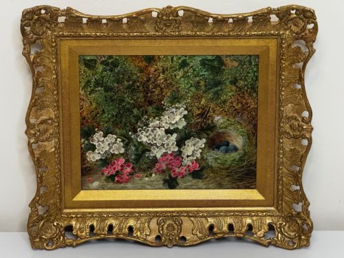 PAINTING BLOSSOM FLOWERS BIRD EGGS NEST MOSSY BANK OLIVER CLARE - ADDITIONAL PHOTO 1
