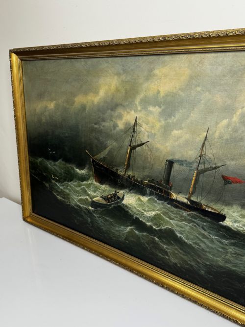 VICTORIAN OIL PAINTING SEALER STEAM SHIP OF DUNDEE SINKING THE RESCUE - ADDITIONAL PHOTO 2