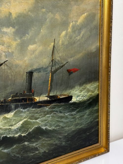 VICTORIAN OIL PAINTING SEALER STEAM SHIP OF DUNDEE SINKING THE RESCUE - ADDITIONAL PHOTO 3