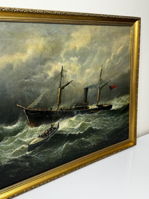VICTORIAN OIL PAINTING SEALER STEAM SHIP OF DUNDEE SINKING THE RESCUE - ADDITIONAL PHOTO 4
