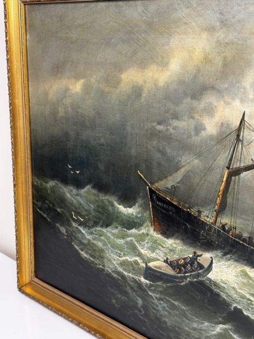 VICTORIAN OIL PAINTING SEALER STEAM SHIP OF DUNDEE SINKING THE RESCUE - ADDITIONAL PHOTO 6
