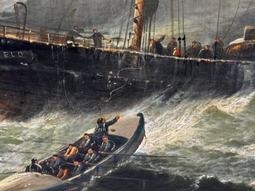 VICTORIAN OIL PAINTING SEALER STEAM SHIP OF DUNDEE SINKING THE RESCUE - ADDITIONAL PHOTO 25