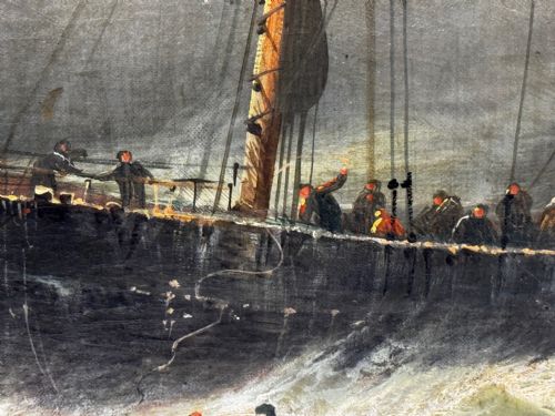 VICTORIAN OIL PAINTING SEALER STEAM SHIP OF DUNDEE SINKING THE RESCUE - ADDITIONAL PHOTO 26