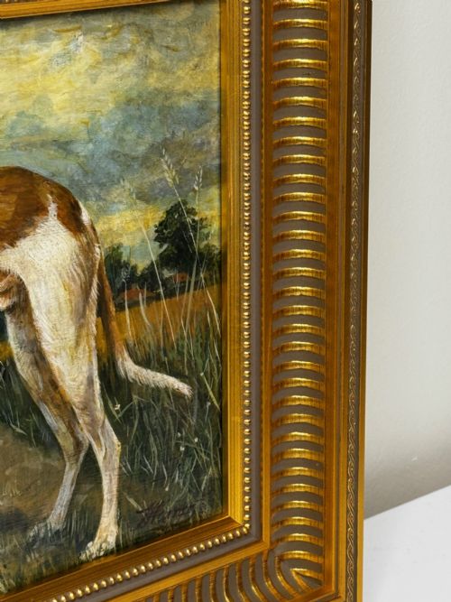 OIL PAINTING PRIZED LURCHER GREYHOUND AFTER SAMUEL JOHN CARTER - ADDITIONAL PHOTO 1