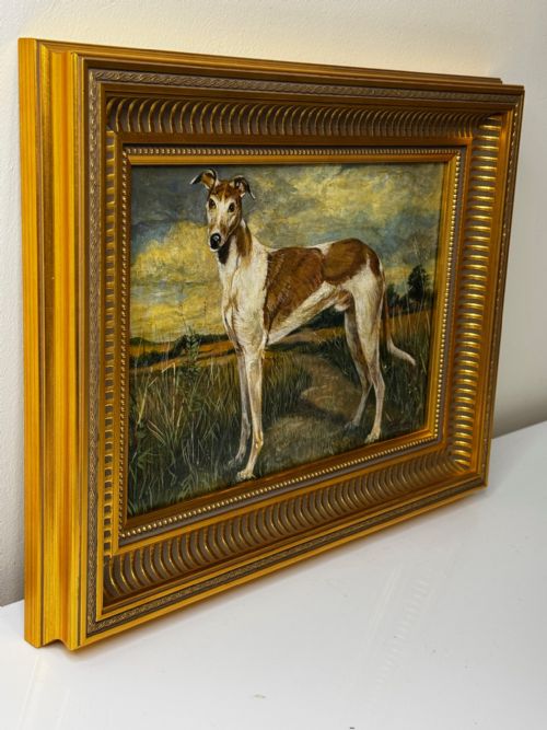 OIL PAINTING PRIZED LURCHER GREYHOUND AFTER SAMUEL JOHN CARTER - ADDITIONAL PHOTO 4