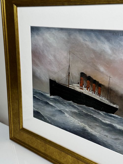 PAINTING RMS LUSITANIA CUNARD LINE SHORTLY BEFORE BEING TORPEDOED - ADDITIONAL PHOTO 2
