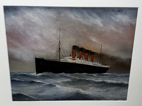 PAINTING RMS LUSITANIA CUNARD LINE SHORTLY BEFORE BEING TORPEDOED - ADDITIONAL PHOTO 4