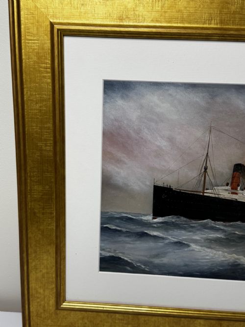 PAINTING RMS LUSITANIA CUNARD LINE SHORTLY BEFORE BEING TORPEDOED - ADDITIONAL PHOTO 5