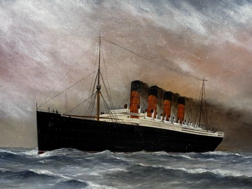 PAINTING RMS LUSITANIA CUNARD LINE SHORTLY BEFORE BEING TORPEDOED - ADDITIONAL PHOTO 6