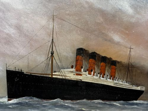 PAINTING RMS LUSITANIA CUNARD LINE SHORTLY BEFORE BEING TORPEDOED - ADDITIONAL PHOTO 7