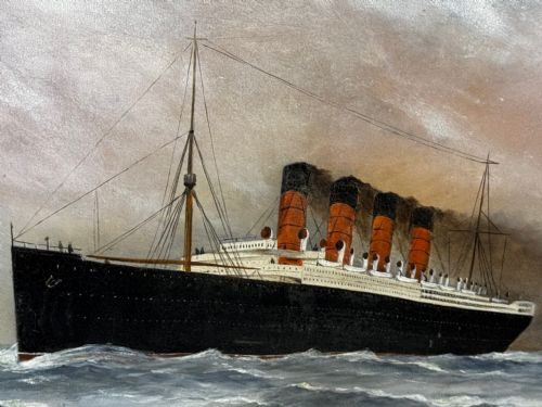 PAINTING RMS LUSITANIA CUNARD LINE SHORTLY BEFORE BEING TORPEDOED - ADDITIONAL PHOTO 8