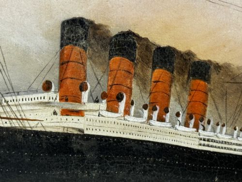 PAINTING RMS LUSITANIA CUNARD LINE SHORTLY BEFORE BEING TORPEDOED - ADDITIONAL PHOTO 9